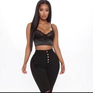 Fashion Nova Black Lace Satin Bralette Crop Top Small